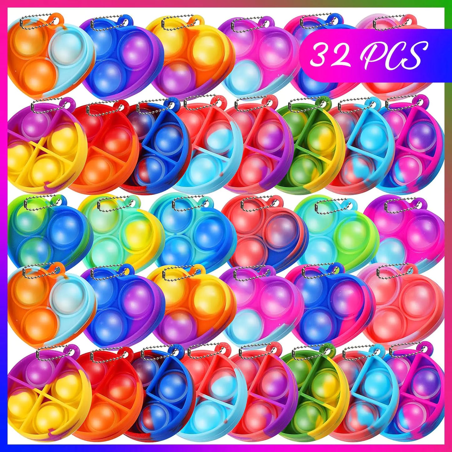 LIAM&AVA Party Favors Pop Fidget Keychain Its 32 Pack Mini Fidget Toys Bulk for Kids 4-8 8-12 Year Fidgets It Bubbles Poppers Goodie Bag Stuffers Fidgets for Classroom Prizes Sensory Birthday Gifts