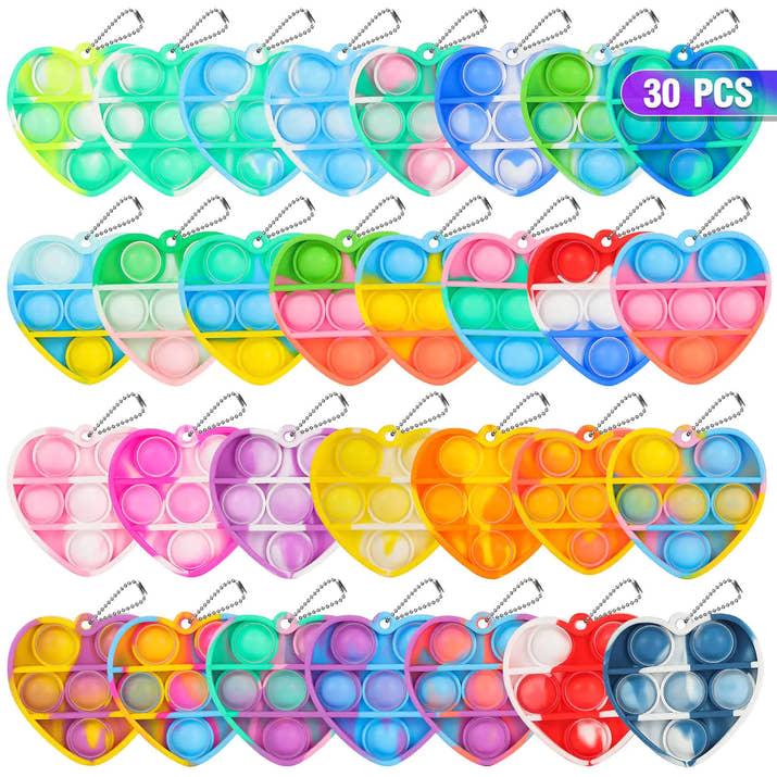 Pop Fidget Toys Bulk Its Valentines Day Gifts for Kids Classroom 30 Pack Valentine Party Favors for Kids Mini Pop Heart Keychain It Fidget Toy Fidgets for Classroom Prizes Birthday Goodie Bag Stuffers
