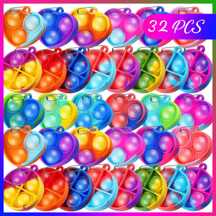 LIAM&AVA Party Favors Pop Fidget Keychain Its 32 Pack Mini Fidget Toys Bulk for Kids 4-8 8-12 Year Fidgets It Bubbles Poppers Goodie Bag Stuffers Fidgets for Classroom Prizes Sensory Birthday Gifts